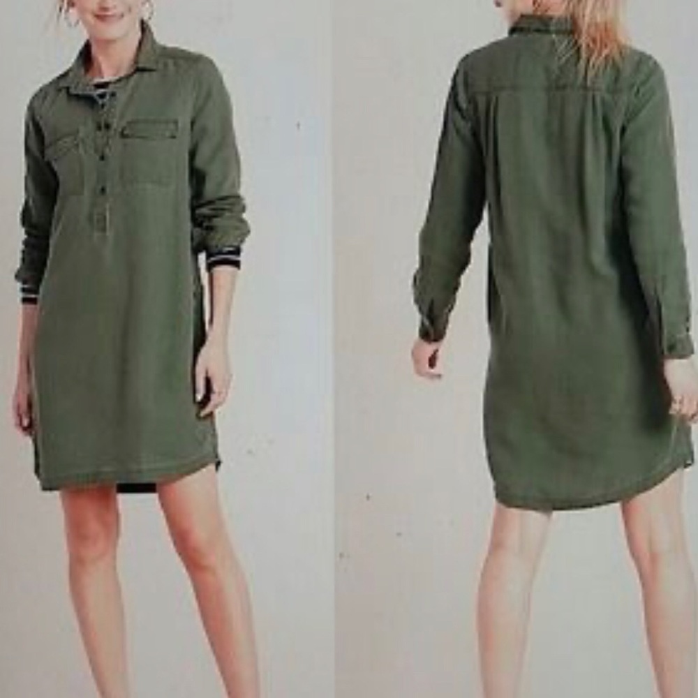 OLD NAVY Long Sleeve Tencel Chest Pocket Shirt Dress Another Green Size S